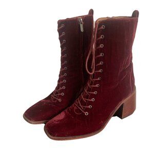 Sam Edelman Westie Brick Velvet Size 8.5 Chunky Heel Squared Toe Lace Up Boots